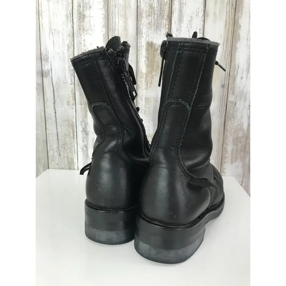 VINTAGE Harley Davidson Black Leather Combat Boots Lace Zip Up 5 Oil Resistant
